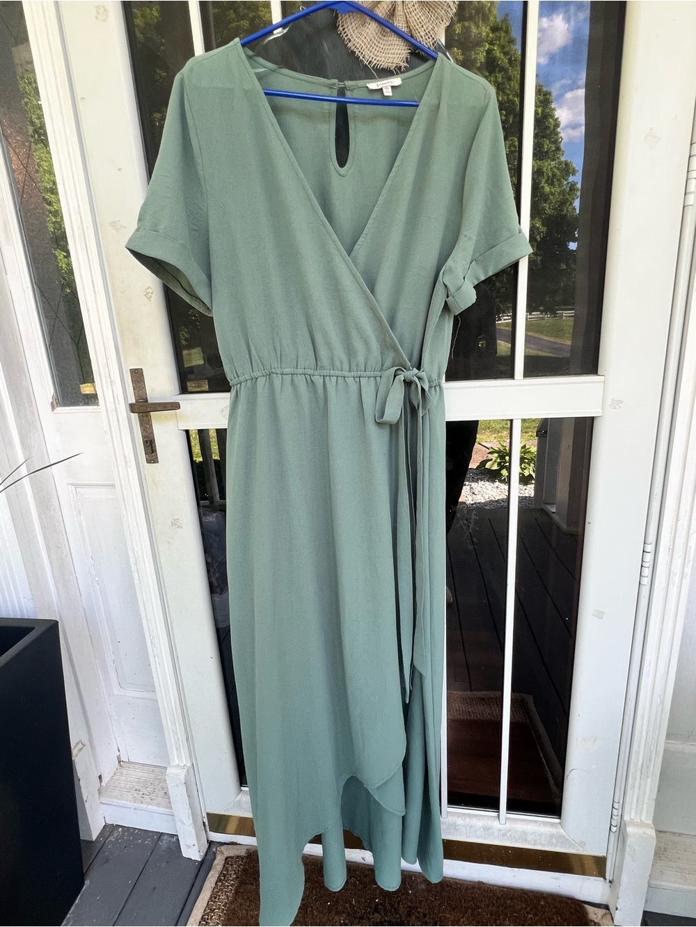 JODIFL Sage Green Wrap Midi Dress with Tie Waist